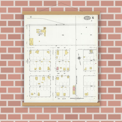 Old map wall art mockup — magnetic wood frame on brick wall — Sanborn Fire Insurance Map from Quanah, Hardeman County, Texas (1921), Sheet #0006
