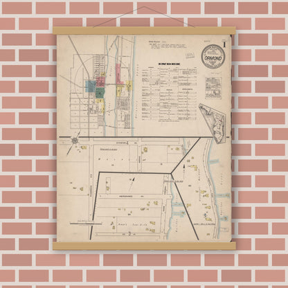 Old map wall art mockup — magnetic wood frame on brick wall — Sanborn Fire Insurance Map from Ormond, Volusia County, Florida (1921) - Complete Map Set