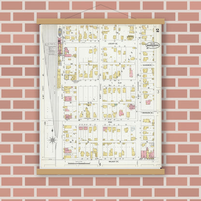 Old map wall art mockup — magnetic wood frame on brick wall — Sanborn Fire Insurance Map from Murphysboro, Jackson County, Illinois (1902), Sheet #0002