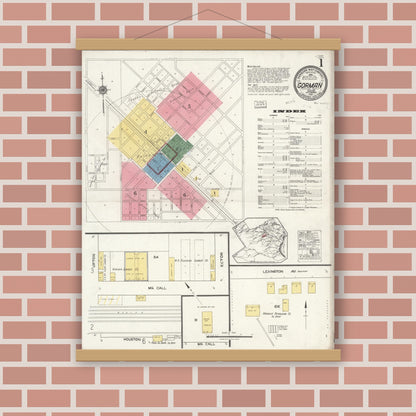 Old map wall art mockup — magnetic wood frame on brick wall — Sanborn Fire Insurance Map from Gorman, Eastland County, Texas (1921) - Complete Map Set