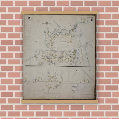 Old map wall art mockup — magnetic wood frame on brick wall — Sanborn Fire Insurance Map from Cohasset, Norfolk County, Massachusetts (1952), Sheet #0015