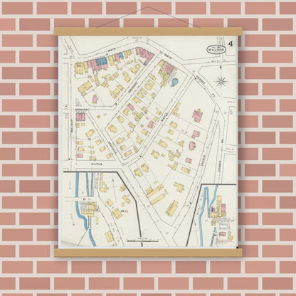 Old map wall art mockup — magnetic wood frame on brick wall — Sanborn Fire Insurance Map from Walden, Orange County, New York (1894), Sheet #0004