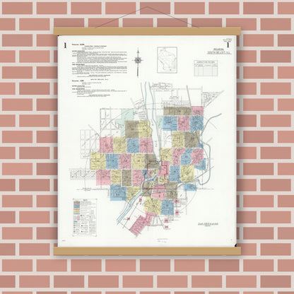 Old map wall art mockup — magnetic wood frame on brick wall — Sanborn Fire Insurance Map from Beloit, Rock County, Wisconsin (1939), Sheet #0001