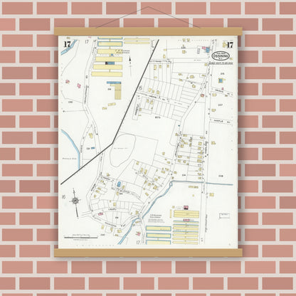 Old map wall art mockup — magnetic wood frame on brick wall — Sanborn Fire Insurance Map from Ossining, Westchester County, New York (1924), Sheet #0017