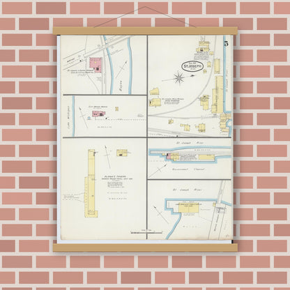 Old map wall art mockup — magnetic wood frame on brick wall — Sanborn Fire Insurance Map from Saint Joseph, Berrien County, Michigan (1892), Sheet #0005