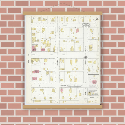 Old map wall art mockup — magnetic wood frame on brick wall — Sanborn Fire Insurance Map from Centreville, Saint Joseph County, Michigan (1911), Sheet #0002