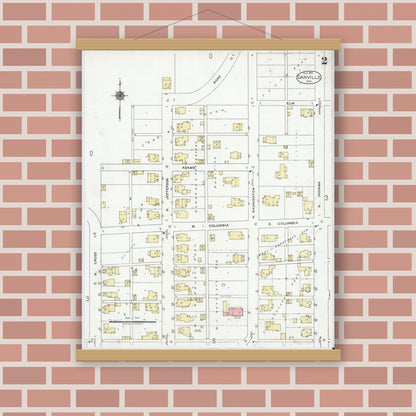 Old map wall art mockup — magnetic wood frame on brick wall — Sanborn Fire Insurance Map from Danville, Hendricks County, Indiana (1920), Sheet #0002