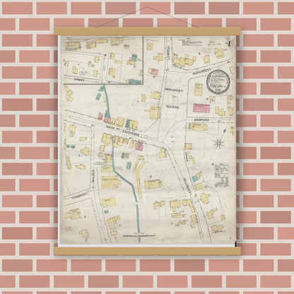Old map wall art mockup — magnetic wood frame on brick wall — Sanborn Fire Insurance Map from Concord, Middlesex County, Massachusetts (1892) - Complete Map Set