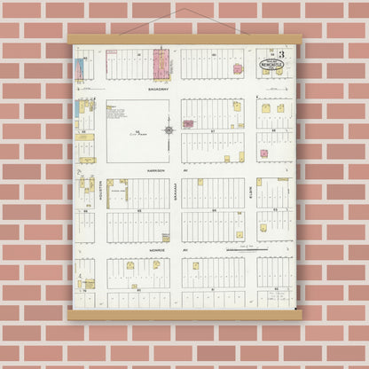 Old map wall art mockup — magnetic wood frame on brick wall — Sanborn Fire Insurance Map from Newcastle, Young County, Texas (1921), Sheet #0003