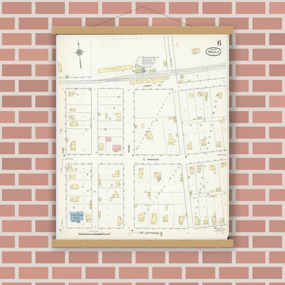 Old map wall art mockup — magnetic wood frame on brick wall — Sanborn Fire Insurance Map from Arcola, Douglas County, Illinois (1914), Sheet #0006