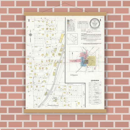 Old map wall art mockup — magnetic wood frame on brick wall — Sanborn Fire Insurance Map from Troup, Smith County, Texas (1934) - Complete Map Set