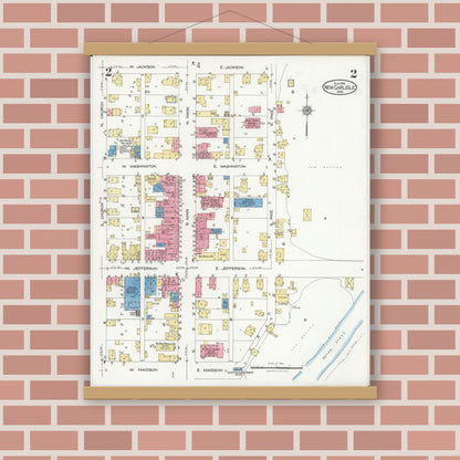 Old map wall art mockup — magnetic wood frame on brick wall — Sanborn Fire Insurance Map from New Carlisle, Clarke County, Ohio (1926), Sheet #0002