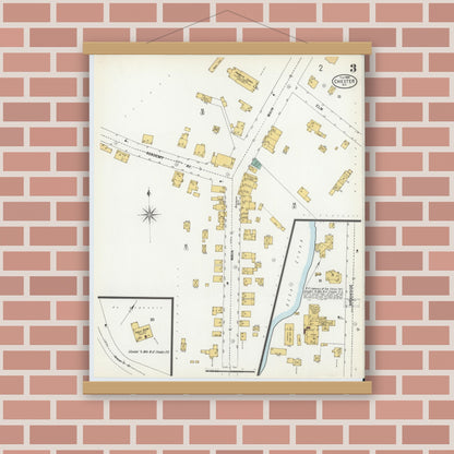 Old map wall art mockup — magnetic wood frame on brick wall — Sanborn Fire Insurance Map from Chester, Orange County, New York (1900), Sheet #0003