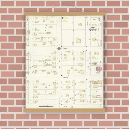 Old map wall art mockup — magnetic wood frame on brick wall — Sanborn Fire Insurance Map from Hudson, St. Croix County, Wisconsin (1912), Sheet #0007
