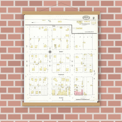 Old map wall art mockup — magnetic wood frame on brick wall — Sanborn Fire Insurance Map from Sheffield, Franklin County, Iowa (1911), Sheet #0002