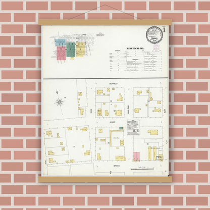Old map wall art mockup — magnetic wood frame on brick wall — Sanborn Fire Insurance Map from Forney, Kaufman County, Texas (1901) - Complete Map Set