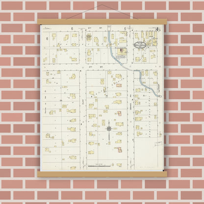 Old map wall art mockup — magnetic wood frame on brick wall — Sanborn Fire Insurance Map from Neillsville, Clark County, Wisconsin (1914), Sheet #0004
