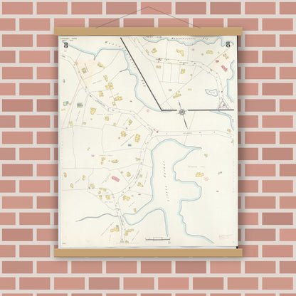 Old map wall art mockup — magnetic wood frame on brick wall — Sanborn Fire Insurance Map from Cohasset, Norfolk County, Massachusetts (1940), Sheet #0008