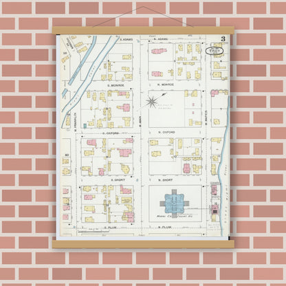Old map wall art mockup — magnetic wood frame on brick wall — Sanborn Fire Insurance Map from Troy, Miami County, Ohio (1892), Sheet #0003