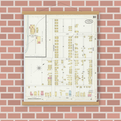 Old map wall art mockup — magnetic wood frame on brick wall — Sanborn Fire Insurance Map from Salem, Salem County, New Jersey (1896), Sheet #0010