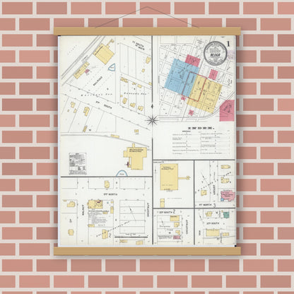 Old map wall art mockup — magnetic wood frame on brick wall — Sanborn Fire Insurance Map from Neoga, Cumberland County, Illinois (1905) - Complete Map Set