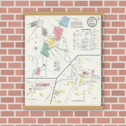 Old map wall art mockup — magnetic wood frame on brick wall — Sanborn Fire Insurance Map from Canton, Norfolk County, Massachusetts (1896) - Complete Map Set