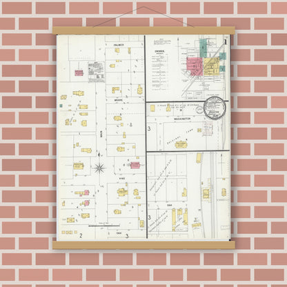 Old map wall art mockup — magnetic wood frame on brick wall — Sanborn Fire Insurance Map from Brighton, Macoupin County, Illinois (1900), Sheet #0001