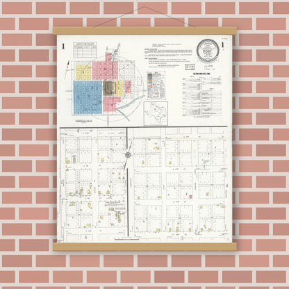 Old map wall art mockup — magnetic wood frame on brick wall — Sanborn Fire Insurance Map from Roby, Fisher County, Texas (1935) - Complete Map Set