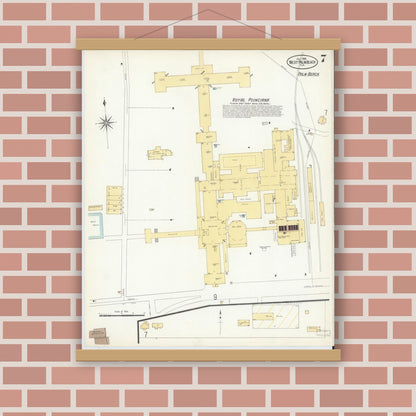 Old map wall art mockup — magnetic wood frame on brick wall — Sanborn Fire Insurance Map from West Palm Beach, Dade County, Florida (1908), Sheet #0007