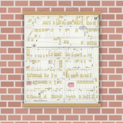 Old map wall art mockup — magnetic wood frame on brick wall — Sanborn Fire Insurance Map from Tarentum, Allegheny County, Pennsylvania (1902), Sheet #0013