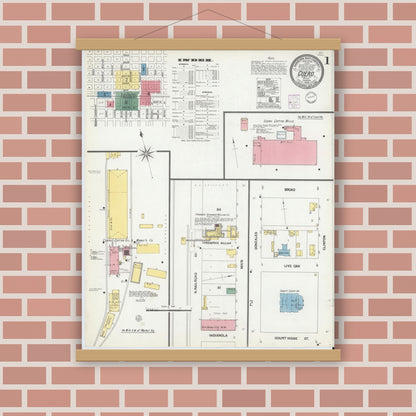Old map wall art mockup — magnetic wood frame on brick wall — Sanborn Fire Insurance Map from Cuero, De Witt County, Texas (1902) - Complete Map Set