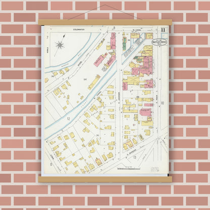 Old map wall art mockup — magnetic wood frame on brick wall — Sanborn Fire Insurance Map from Battle Creek, Calhoun County, Michigan (1899), Sheet #0011