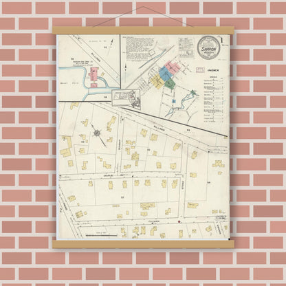 Old map wall art mockup — magnetic wood frame on brick wall — Sanborn Fire Insurance Map from Sharon, Norfolk County, Massachusetts (1916) - Complete Map Set