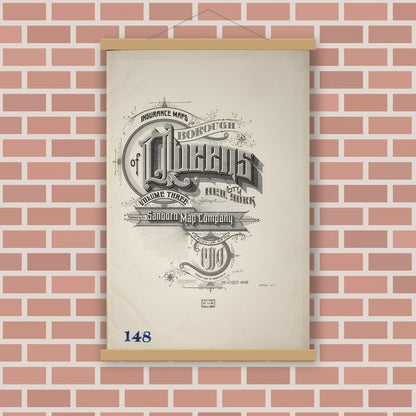 Old map wall art mockup — magnetic wood frame on brick wall — Sanborn Fire Insurance Map from Queens, Queens County, New York (1936), Sheet #0001