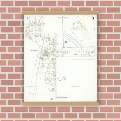 Old map wall art mockup — magnetic wood frame on brick wall — Sanborn Fire Insurance Map from Harrison, Hamilton County, Ohio (1938), Sheet #0005