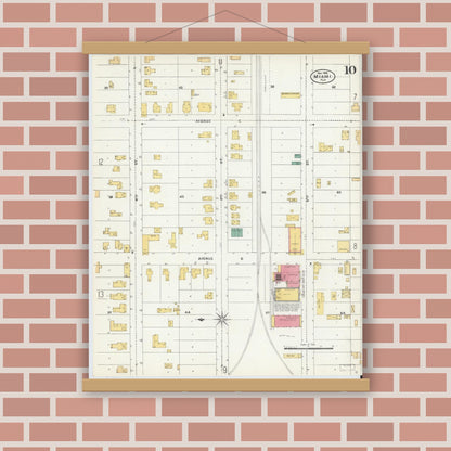 Old map wall art mockup — magnetic wood frame on brick wall — Sanborn Fire Insurance Map from Miami, Dade County, Florida (1906), Sheet #0010