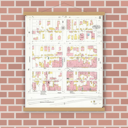 Old map wall art mockup — magnetic wood frame on brick wall — Sanborn Fire Insurance Map from Fort Madison, Lee County, Iowa (1900), Sheet #0005