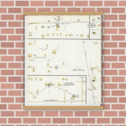 Old map wall art mockup — magnetic wood frame on brick wall — Sanborn Fire Insurance Map from Bessemer, Gogebic County, Michigan (1898), Sheet #0006