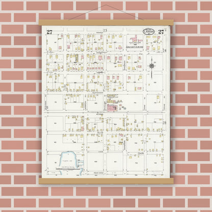Old map wall art mockup — magnetic wood frame on brick wall — Sanborn Fire Insurance Map from Laredo, Webb County, Texas (1925), Sheet #0027