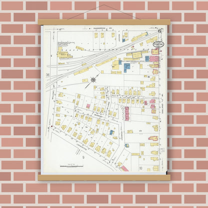 Old map wall art mockup — magnetic wood frame on brick wall — Sanborn Fire Insurance Map from Pontiac, Oakland County, Michigan (1919), Sheet #0006