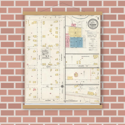 Old map wall art mockup — magnetic wood frame on brick wall — Sanborn Fire Insurance Map from Fredonia, Mercer County, Pennsylvania (1929) - Complete Map Set