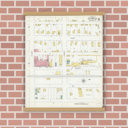 Old map wall art mockup — magnetic wood frame on brick wall — Sanborn Fire Insurance Map from Assumption, Christian County, Illinois (1899), Sheet #0002
