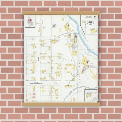 Old map wall art mockup — magnetic wood frame on brick wall — Sanborn Fire Insurance Map from Carmi, White County, Illinois (1899), Sheet #0007