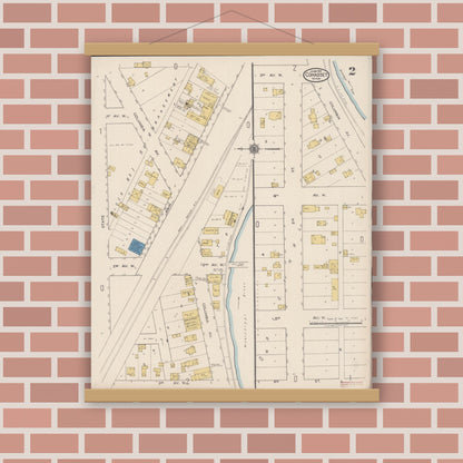Old map wall art mockup — magnetic wood frame on brick wall — Sanborn Fire Insurance Map from Cohasset, Itasca County, Minnesota (1922), Sheet #0002