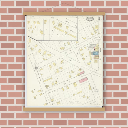 Old map wall art mockup — magnetic wood frame on brick wall — Sanborn Fire Insurance Map from Richmond, Macomb County, Michigan (1913), Sheet #0005