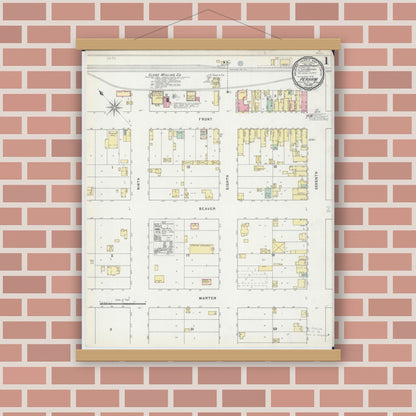 Old map wall art mockup — magnetic wood frame on brick wall — Sanborn Fire Insurance Map from Perham, Otter Tail County, Minnesota (1895) - Complete Map Set