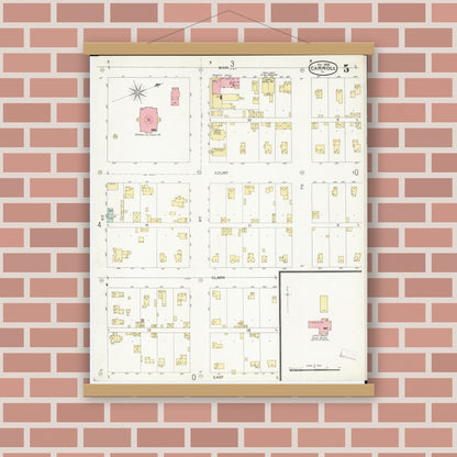 Old map wall art mockup — magnetic wood frame on brick wall — Sanborn Fire Insurance Map from Carroll, Carroll County, Iowa (1898), Sheet #0005