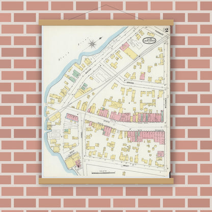 Old map wall art mockup — magnetic wood frame on brick wall — Sanborn Fire Insurance Map from Carthage, Jefferson County, New York (1895) - Complete Map Set