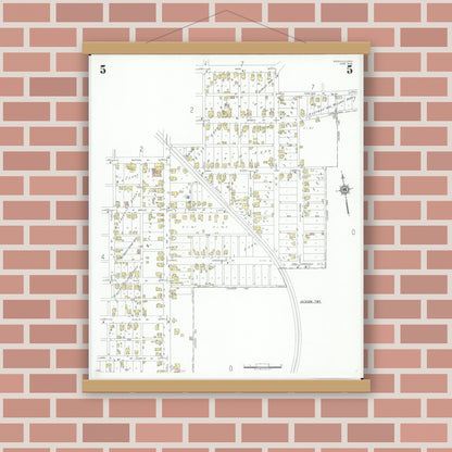 Old map wall art mockup — magnetic wood frame on brick wall — Sanborn Fire Insurance Map from Byesville, Guernsey County, Ohio (1948), Sheet #0005
