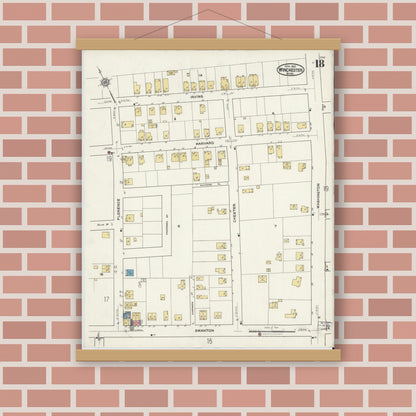 Old map wall art mockup — magnetic wood frame on brick wall — Sanborn Fire Insurance Map from Winchester, Middlesex County, Massachusetts (1921), Sheet #0018